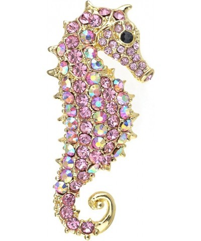 Aurora Borealis Crystal Rhinestone Seahorse Fish Convertible to Pendant Animal Brooch Pin Pink $10.70 Brooches & Pins