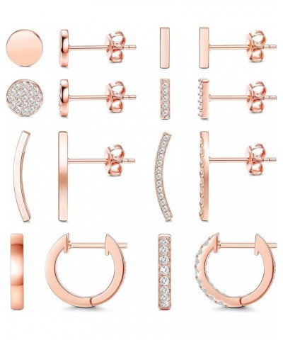 8 Pairs Stainless Steel Cute Disc Bar Crawler Stud Earrings for Women CZ Minimalist Cuff Huggie Hoop Earring Set Rose Gold $1...