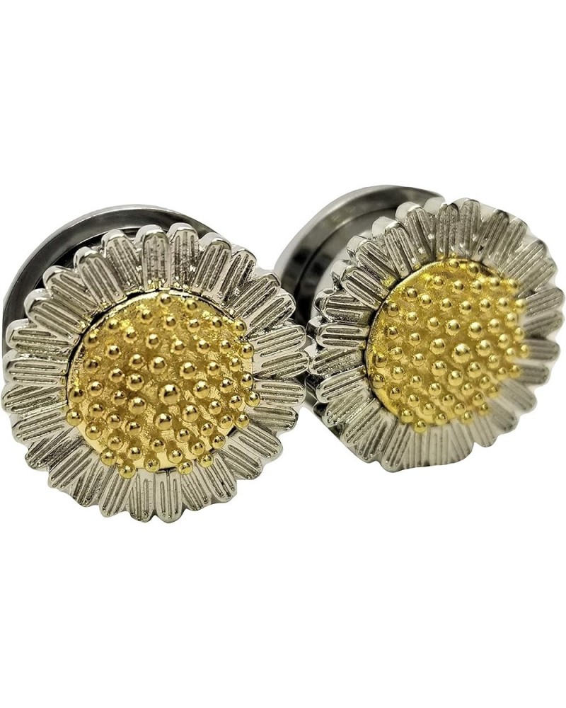 Stainless Steel Sunflower Ear Plugs - Quality Screw-On Gauges - 6 Sizes - Pair - New! 00 Gauge (10mm) $11.17 Body Jewelry