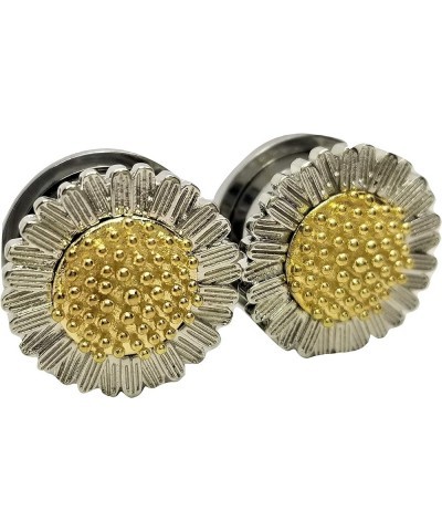 Stainless Steel Sunflower Ear Plugs - Quality Screw-On Gauges - 6 Sizes - Pair - New! 00 Gauge (10mm) $11.17 Body Jewelry