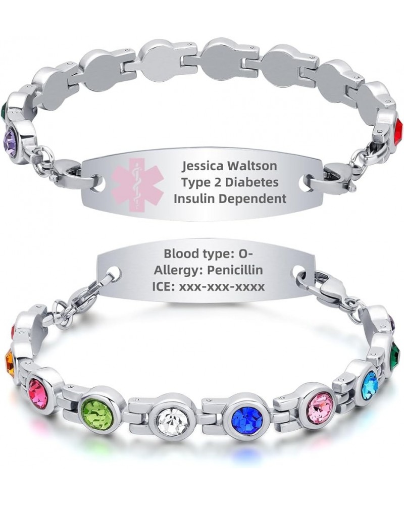 Personalized Medical Alert Bracelets for Women Girls Free Engraving Stainless Steel Customizable Medical ID Bracelets with Zi...