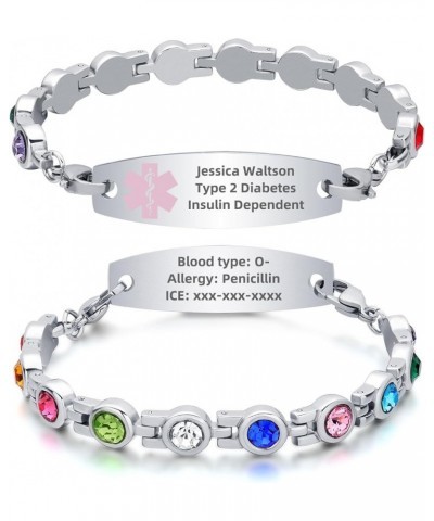 Personalized Medical Alert Bracelets for Women Girls Free Engraving Stainless Steel Customizable Medical ID Bracelets with Zi...