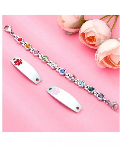 Personalized Medical Alert Bracelets for Women Girls Free Engraving Stainless Steel Customizable Medical ID Bracelets with Zi...