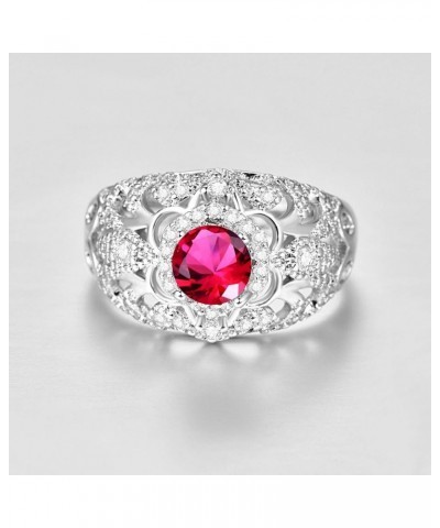 Silver Plated Round Cut Created Ruby Spinel Blue Sapphire CZ Cubic Zirconia Filled Halo Wedding Engagement Band Elegant Women...