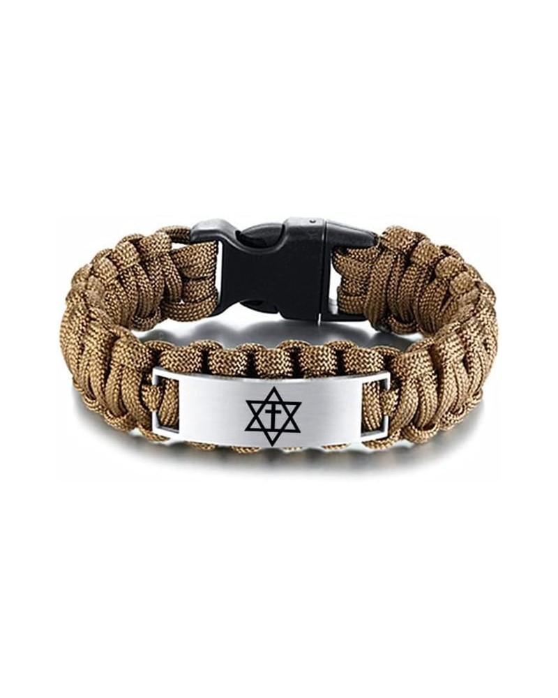 Messianic Cross Star of David Bracelet - Inspirational Christianity Judaism Symbol Lines Leather Cuff Bangle - Israel Holy La...