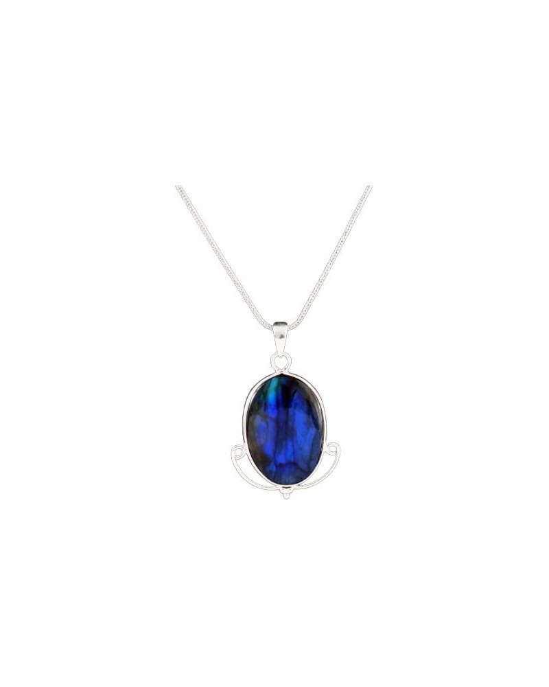 Natural Deep Blue Fire Labradorite pendant 925 Silver Necklace Gift jewelry $36.56 Necklaces