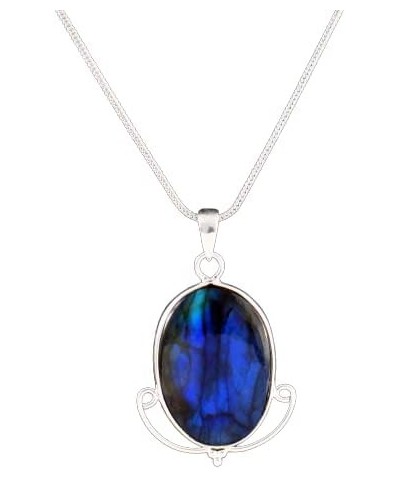 Natural Deep Blue Fire Labradorite pendant 925 Silver Necklace Gift jewelry $36.56 Necklaces