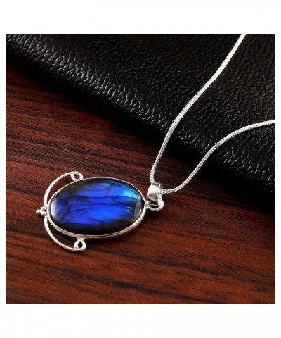 Natural Deep Blue Fire Labradorite pendant 925 Silver Necklace Gift jewelry $36.56 Necklaces