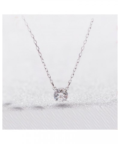 14K Gold Plated Dainty Cubic Zirconia Solitaire Diamond Pendant Necklaces for Women Adjustable Cable Chain Moissanite Necklac...