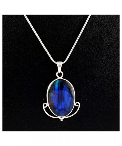 Natural Deep Blue Fire Labradorite pendant 925 Silver Necklace Gift jewelry $36.56 Necklaces