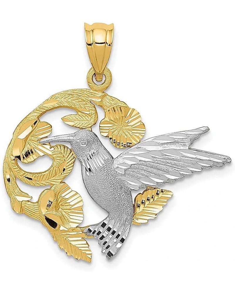 14k Two Tone Gold Hummingbird Necklace Charm Pendant Flower Gardening Bird Fine Jewelry For Women Gifts For Her $160.85 Neckl...