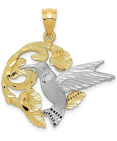 14k Two Tone Gold Hummingbird Necklace Charm Pendant Flower Gardening Bird Fine Jewelry For Women Gifts For Her $160.85 Neckl...