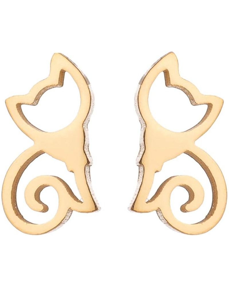 Minimalist Hollow Cat Stainless Steel Stud Earrings, Costume Jewelry Ideal Valentines Gift Golden $3.25 Earrings