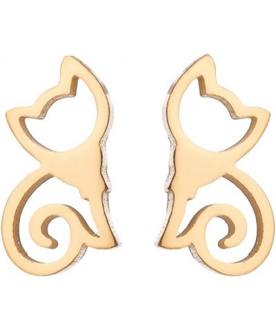 Minimalist Hollow Cat Stainless Steel Stud Earrings, Costume Jewelry Ideal Valentines Gift Golden $3.25 Earrings