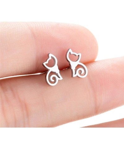 Minimalist Hollow Cat Stainless Steel Stud Earrings, Costume Jewelry Ideal Valentines Gift Golden $3.25 Earrings