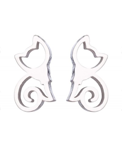 Minimalist Hollow Cat Stainless Steel Stud Earrings, Costume Jewelry Ideal Valentines Gift Golden $3.25 Earrings