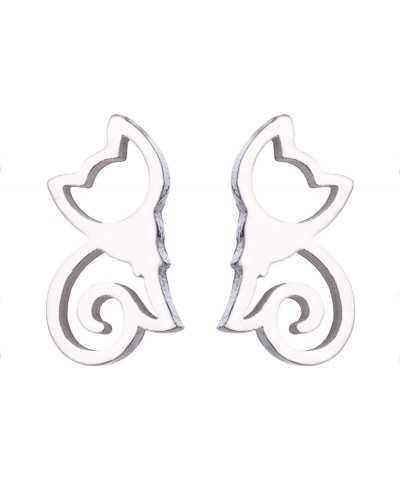 Minimalist Hollow Cat Stainless Steel Stud Earrings, Costume Jewelry Ideal Valentines Gift Golden $3.25 Earrings