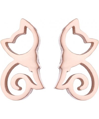 Minimalist Hollow Cat Stainless Steel Stud Earrings, Costume Jewelry Ideal Valentines Gift Golden $3.25 Earrings