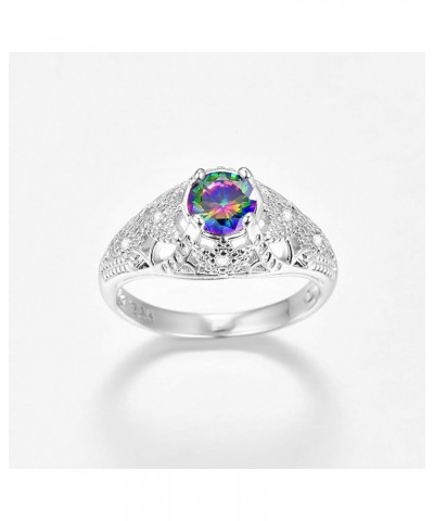 Silver Plated Round Cut Created Ruby Spinel Blue Sapphire CZ Cubic Zirconia Filled Halo Wedding Engagement Band Elegant Women...