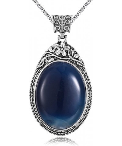 Oval Gemstone Necklace for Women Stainless Steel Oval Pendant Semi-precious Stones Jewelry Gift for Wife Mom Blue Agate $14.8...