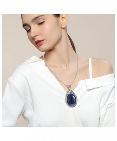 Oval Gemstone Necklace for Women Stainless Steel Oval Pendant Semi-precious Stones Jewelry Gift for Wife Mom Blue Agate $14.8...