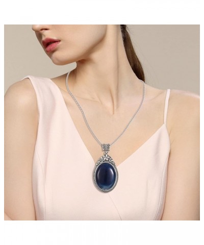 Oval Gemstone Necklace for Women Stainless Steel Oval Pendant Semi-precious Stones Jewelry Gift for Wife Mom Blue Agate $14.8...