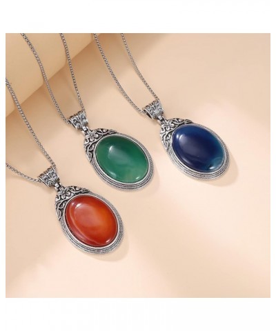 Oval Gemstone Necklace for Women Stainless Steel Oval Pendant Semi-precious Stones Jewelry Gift for Wife Mom Blue Agate $14.8...