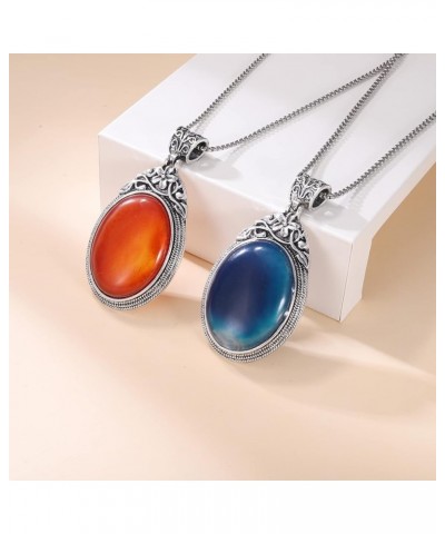 Oval Gemstone Necklace for Women Stainless Steel Oval Pendant Semi-precious Stones Jewelry Gift for Wife Mom Blue Agate $14.8...