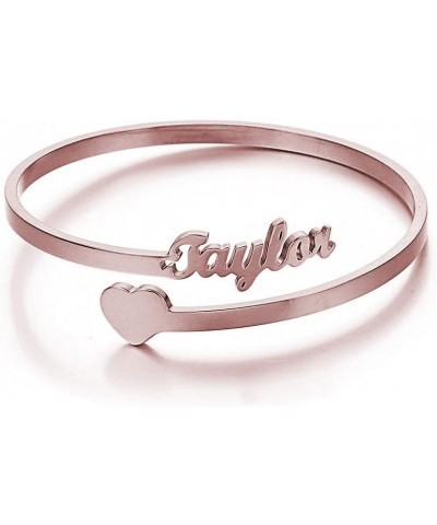 Sterling Silver Personalized Cuff Bracelet Custom Name Bracelet Adjustable Heart Bangle Personalized Jewelry Gifts for Women ...