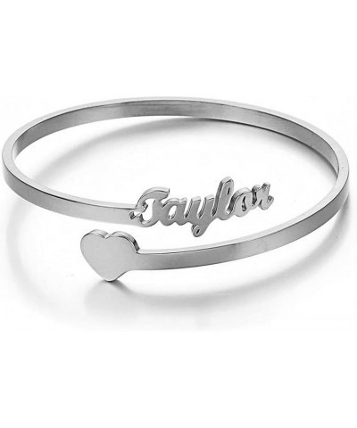 Sterling Silver Personalized Cuff Bracelet Custom Name Bracelet Adjustable Heart Bangle Personalized Jewelry Gifts for Women ...