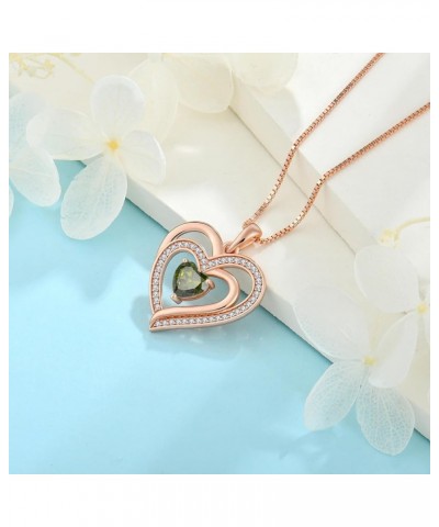 Rose Gold Love Heart Necklace for Women 925 Sterling Silver Birthstone Pendant Necklace Jewelry Gift for Women Her Mom Wife G...