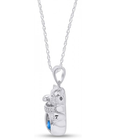 Simulated Birthstones & Sparkling White Cubic Zirconia Happy Cat Pendant Necklace in 925 Sterling Silver 18" Chain Simulated ...