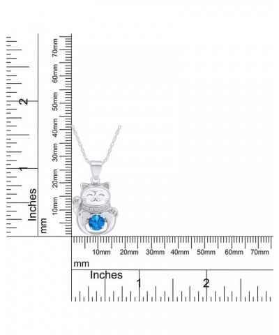 Simulated Birthstones & Sparkling White Cubic Zirconia Happy Cat Pendant Necklace in 925 Sterling Silver 18" Chain Simulated ...