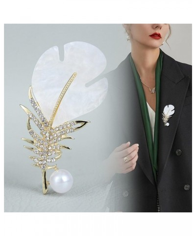 Rhinestone Feather Leaf Brooch Pin for Men Women Gold Silver Plated Elegant Delicate Leaves Hat Bag Suit Tie Crystal Pearl La...