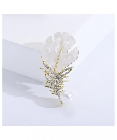 Rhinestone Feather Leaf Brooch Pin for Men Women Gold Silver Plated Elegant Delicate Leaves Hat Bag Suit Tie Crystal Pearl La...