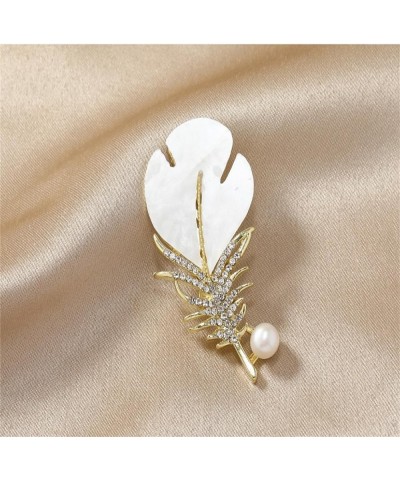 Rhinestone Feather Leaf Brooch Pin for Men Women Gold Silver Plated Elegant Delicate Leaves Hat Bag Suit Tie Crystal Pearl La...