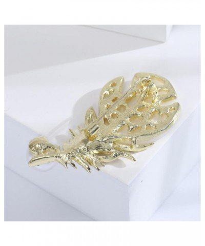 Rhinestone Feather Leaf Brooch Pin for Men Women Gold Silver Plated Elegant Delicate Leaves Hat Bag Suit Tie Crystal Pearl La...