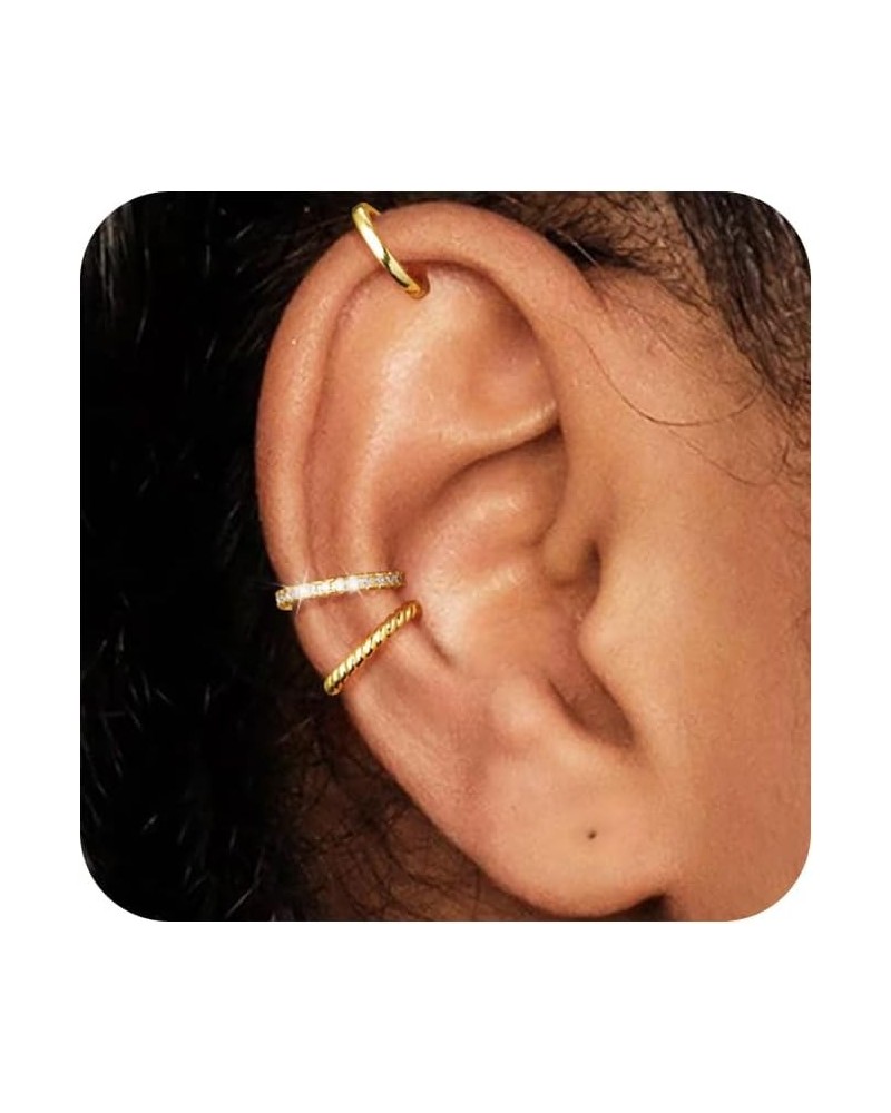 Gold Ear Cuffs for Women Non Piercing, 14K Gold Plated/925 Sterling Silver Ear Cuff Earrings for Women Trendy Thin Cubic Zirc...