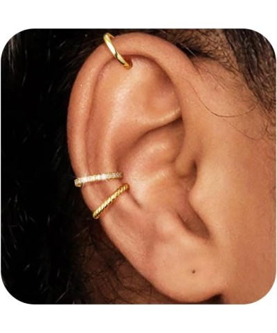 Gold Ear Cuffs for Women Non Piercing, 14K Gold Plated/925 Sterling Silver Ear Cuff Earrings for Women Trendy Thin Cubic Zirc...