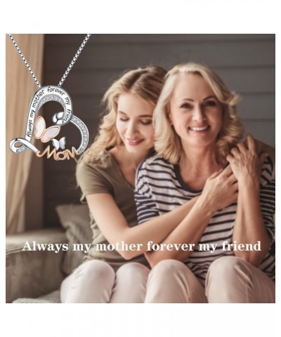 Mom Necklace S925 Sterling Silver Always My Mother Forever My Friend Love Heart Butterfly Pendant Necklaces Jewelry Gifts for...