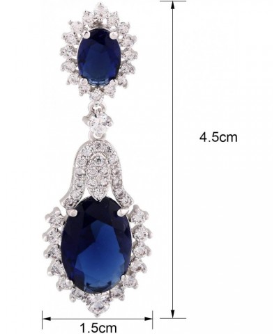 Vintage Design Long Luxury Oval CZ Stone Silver Tone Blue -Sapphire Color Drop Earrings $10.25 Earrings