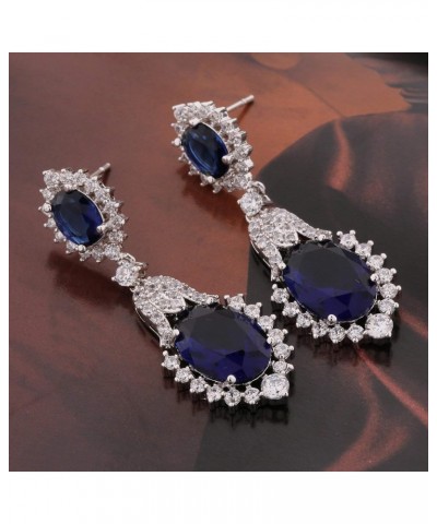 Vintage Design Long Luxury Oval CZ Stone Silver Tone Blue -Sapphire Color Drop Earrings $10.25 Earrings