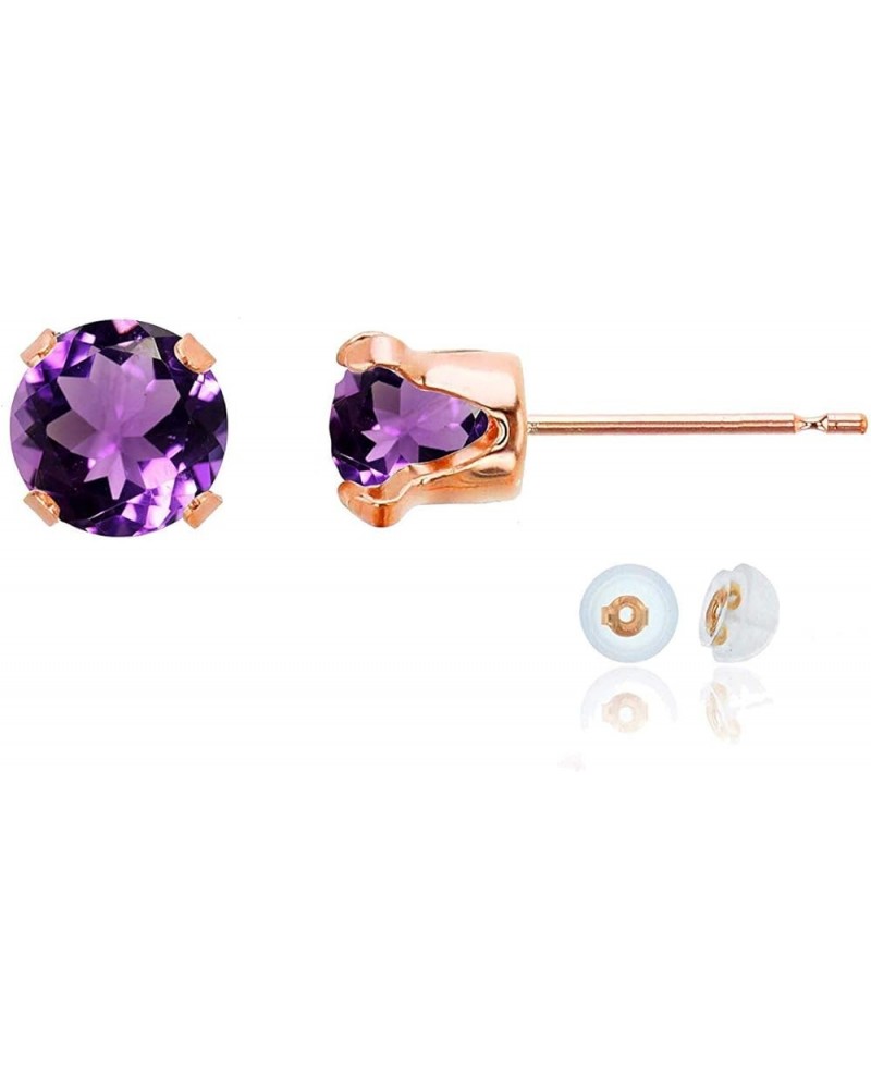 Solid 10K Yellow, White or Rose Gold 6mm Round Genuine Gemstone Birthstone Stud Earrings Amethyst Rose Gold $18.00 Earrings