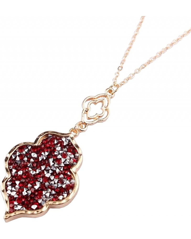 Styles I Love Womens Trendy Pave Rhinestone Long Chain Quatrefoil Pendant Necklace Dangle Earrings Gold Red - Necklace $10.44...