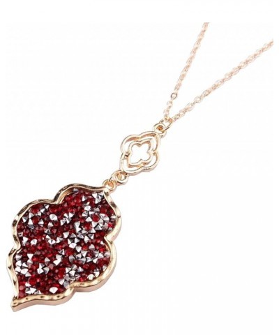 Styles I Love Womens Trendy Pave Rhinestone Long Chain Quatrefoil Pendant Necklace Dangle Earrings Gold Red - Necklace $10.44...