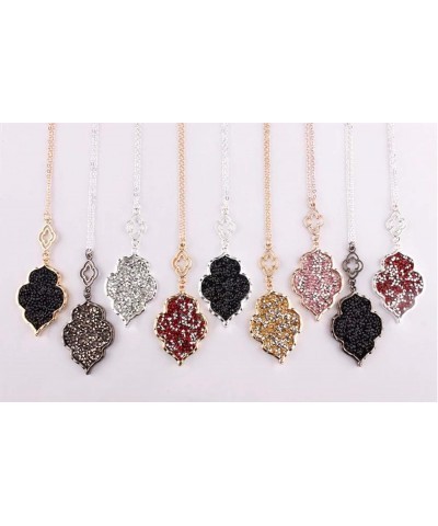 Styles I Love Womens Trendy Pave Rhinestone Long Chain Quatrefoil Pendant Necklace Dangle Earrings Gold Red - Necklace $10.44...