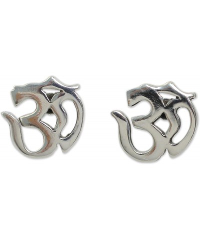 Handmade .925 Sterling Silver Stud Earrings Polished Om Symbol from Thai Artisan Thailand Hinduism Thought Meditation Prayer ...