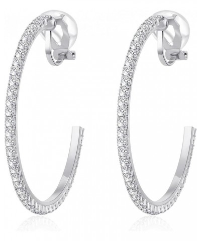 4.3CM(1.7in) Clip On Hoop Earrings Cubic Zirconia Non Pierced Ears Hoops for Women Girls Silver $9.43 Earrings