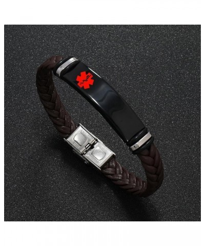 Free Engraving Braided Leather Medical Alert Wristband Sos ICE Personalized Customized Medical ID Bracelet Awareness Emergenc...