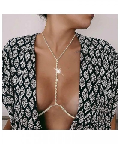 Sexy Rhinestone Body Chain Bra Crystal Waist Body Jewelry Boho Bikini Body Necklace Crossover for Women and Girls Gold $9.35 ...